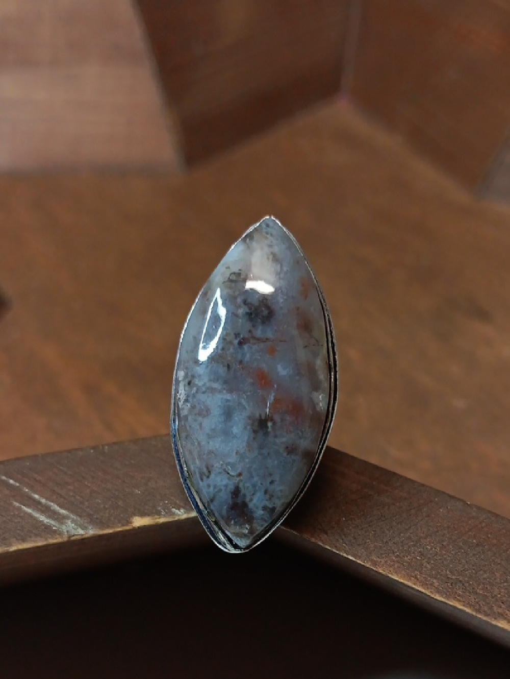 Handcrafted Blue-Gray Marquise Stone Ring - Unbranded